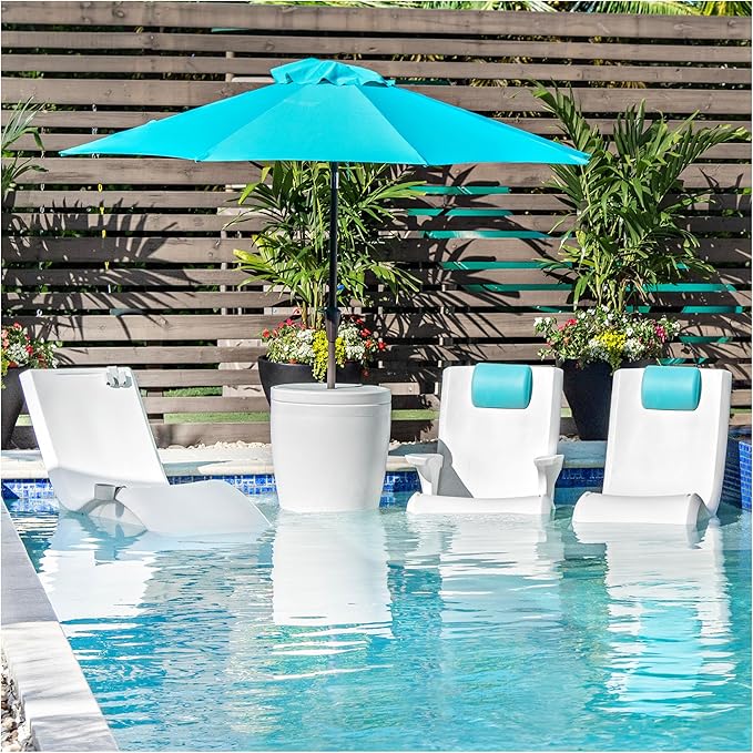Step2 Vero Adirondack Chair, Stylish Poolside Lounger, Fade-Resistant, Waterproof Patio Furniture for Sun Shelf, Use in Pools up to 9-Inches of Water, Weighted, White