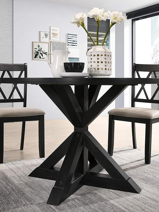 Roundhill Furniture Windvale Cross-Buck Base Dining Table, Black