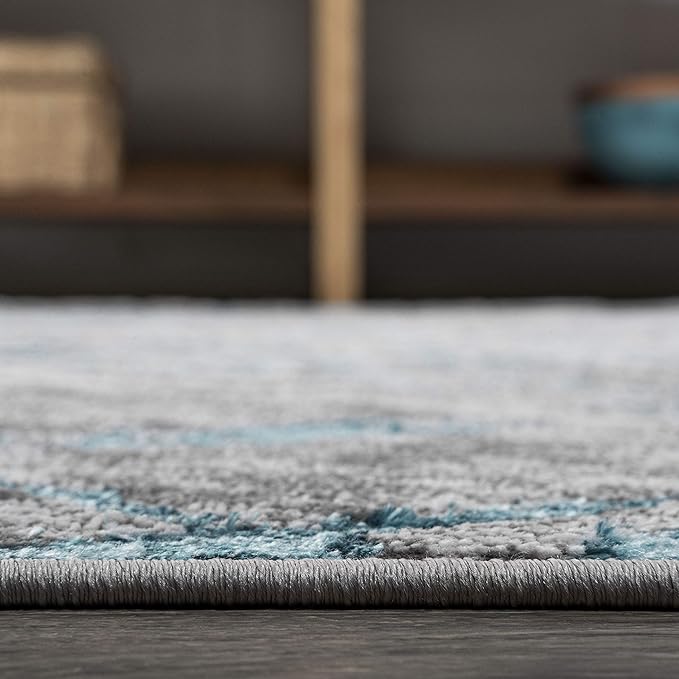 JONATHAN Y Slant Abstract Gray/Turquoise Indoor Area Rug 5X8 ft, Modern for Living Room, Bedroom, Kitchen, Office, Easy-Cleaning, High Traffic, Pet-Friendly, Non-Shedding SOR201A-5