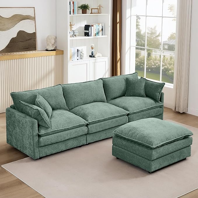 Eafurn Oversized Reversible Modular Sectional Sofa with Movable Ottoman, 4 Seater Convertible L Shaped Corner Couch Modern Chenille Sofa Set w/Double Layers Seat Cushions for Living Room Apartment | Deep Seat, Easy Assembly, 2-layer Cushions, DIY Combi...