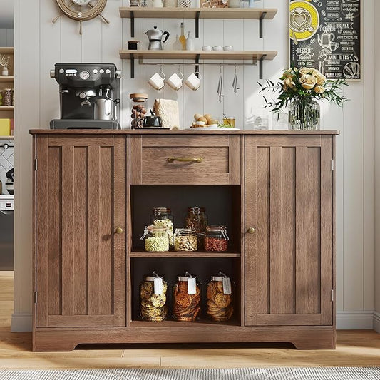 Gizoon Kitchen Sideboard Buffet Cabinet with Storage Coffee Bar Cabinet with Drawer, Kitchen Pantry Storage with Door and Shelves for Bathroom and Living Room, Dark Brown