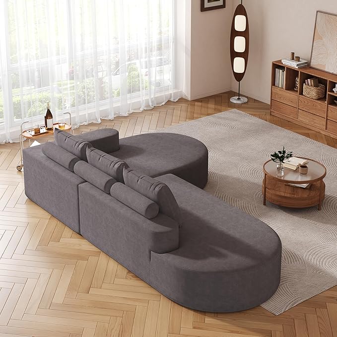 Cloud Modular Sectional Sofa with Curved Chaise Lounge,108.5" Oversized Modern Memory Foam Couch, Ergonomic BonelessModular Floor Sofa with High-for Living Room, Apartment & Office | Deep Seat, Wider Armrest, Free Combination