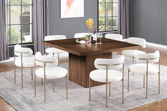Meridian Furniture 729Brown-T Belinda Collection Mid-Century Modern Dining Table, Solid Wood Base, Brown Finish Oak Wood Veneer MDF Top, Square Top, Fluted Base, 54" W x 54" D x 31" H, Brown
