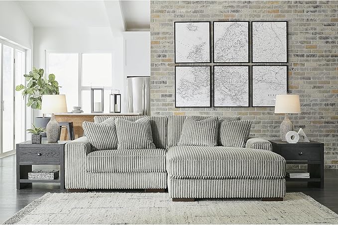 Signature Design by Ashley Lindyn Casual Right-Arm Facing 2-Piece Sectional with Chaise, Reversible Cushions and 4 Throw Pillows, Gray