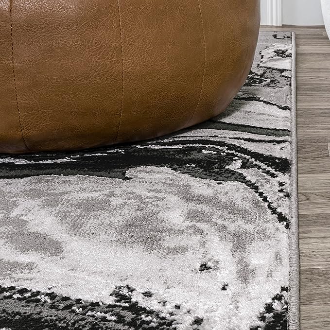JONATHAN Y Swirl Marbled Black/Ivory Runner Rug 2X8 ft, Abstract for Living Room, Bedroom, Kitchen, Office, Easy-Cleaning, High Traffic, Pet-Friendly, Non-Shedding SOR203E-28