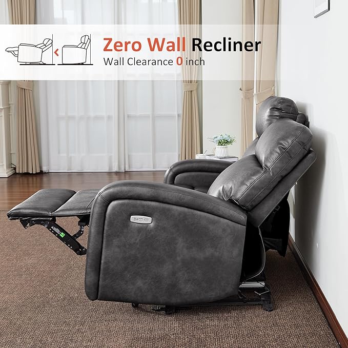 MCombo Zero Wall Recliner Loveseat, 2-Seat Power Wall Hugger Sofa with USB & Type-C Dual Ports, for Small Space, Living Room, RV PR646 (Dark Grey, Loveseat with Console)