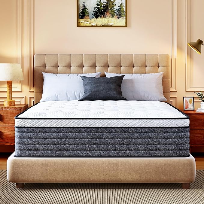 CH Charme House Twin Mattress, 14 Inch Twin Size Hybrid Mattress in a Box, Medium Feel Foam and Individual Pocket Springs, Extra Edge Support, Pressure Relief, CertiPUR-US, Grey