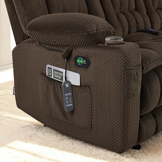 MCombo 80.7" W 3 Seater Power Reclining Sofa with Heat and Vibration Massage, Zero Gravity Recliner Sofa Couch for Living Room, Fabric 6316M3 (Brown, 3-Seater)