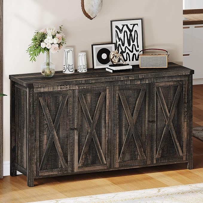 YITAHOME Farmhouse Sideboard Buffet Cabinet with Storage, 55'' Large Kitchen Storage Cabinet, Coffee Bar Cabinets with Adjustable Shelf for Kitchen, Living Room, Dark Oak
