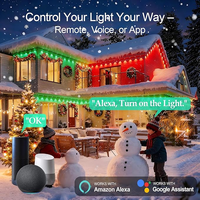 50FT Permanent Outdoor Light with 36 LED Lights, Smart RGB Color-Changing Eaves Lights, Waterproof Exterior Lights for House Trim, App Control, Perfect for Christmas,Holidays,Daily Lighting