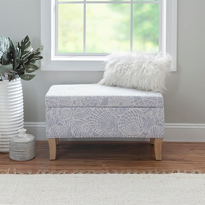 Linon Stone Upholstered Storage Stephanie Ottoman