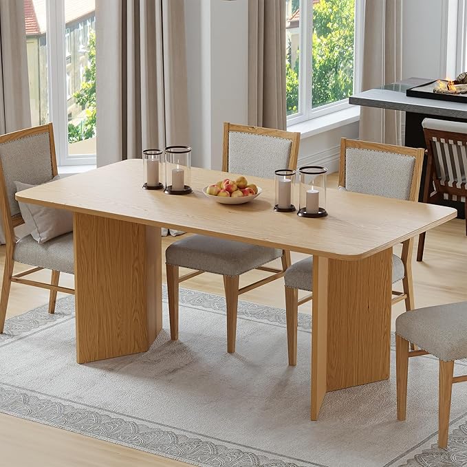 Casaphoria 67" Dining Table for 6, Wood Kitchen Table with Scratch-Resistant Top & V-Shaped Base, Modern Farmhouse Rectangular Dining Table for Living Room, Kitchen, Easy Assembly, Natural Wood