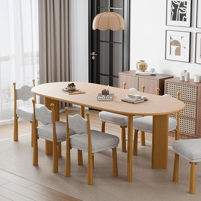 Casaphoria 67" Farmhouse Dining Table for 6，Wood Oval Living Room Table, Modern Kitchen Table with Sturdy Base & Thickened Tabletop, Easy to Assembly & Clean, Oak