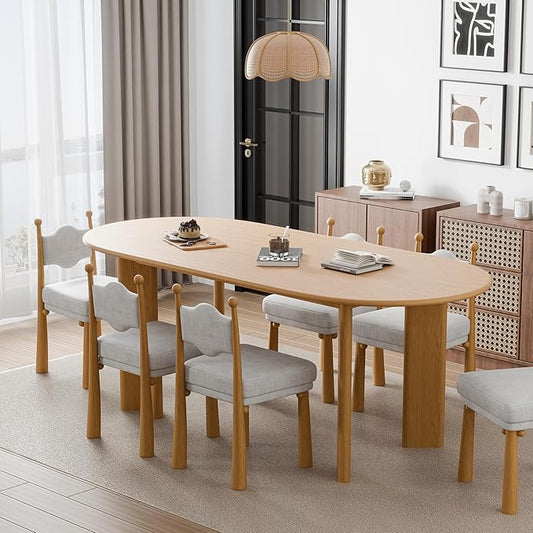 Casaphoria 67" Farmhouse Dining Table for 6，Wood Oval Living Room Table, Modern Kitchen Table with Sturdy Base & Thickened Tabletop, Easy to Assembly & Clean, Oak
