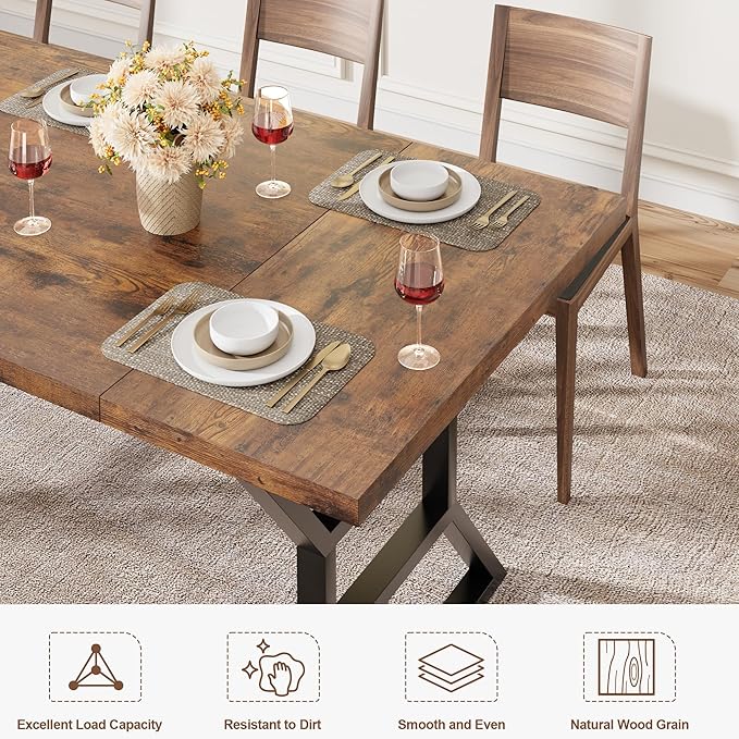 Garvee 79 Inch Dinning Table for 6-8, Farmhouse Kitchen Table with Unique Shaped Legs and Large Tabletop, Industrial Wood Dining Table for Living Room, Kitchen, Dining Room