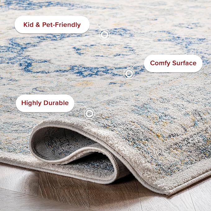 Nuloom Verona Blue/Off-White, 8' x 10', Vintage Medallion, Soft and Cozy, High Traffic, Stain Resistant, Easy Clean, Durable Area Rug for Bedroom, Living Room, Dining Space, Den, Foyer, Entryway