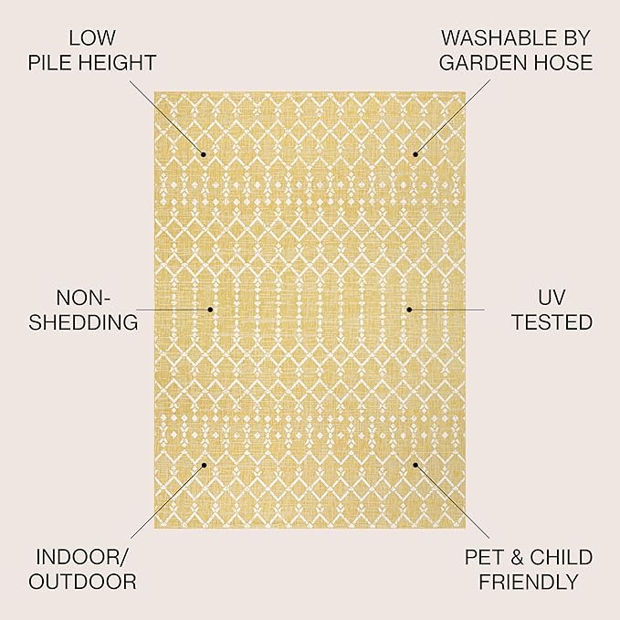 JONATHAN Y Moroccan Geometric Indoor Outdoor Area Rug 8X10 Yellow/Cream, Ourika Textured Weave for Backyard, Patio, Porch, Easy-Cleaning, High Traffic, Pet-Friendly, Non-Shedding (SMB108G-8)