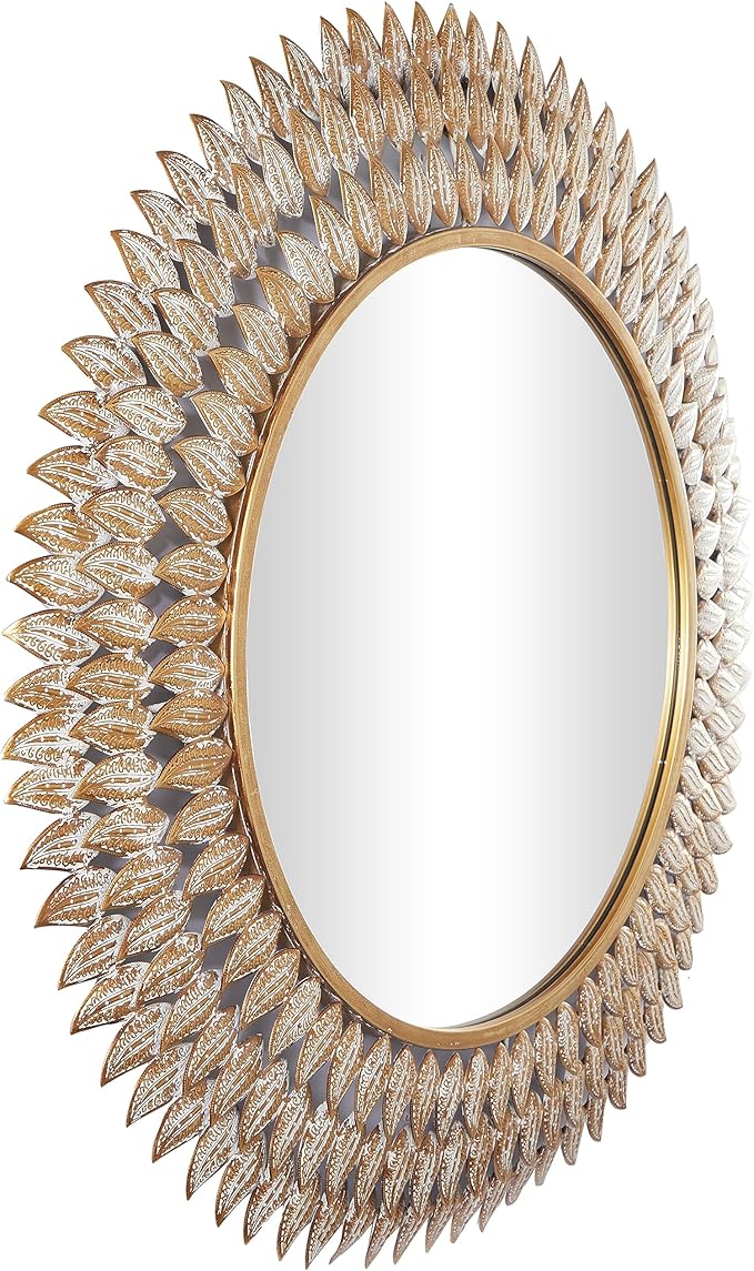 Deco 79 Metal Leaf Room Wall Mirror Radial Entryway Mirror, Wall Mounted Mirror 32" x 1" x 32", Gold