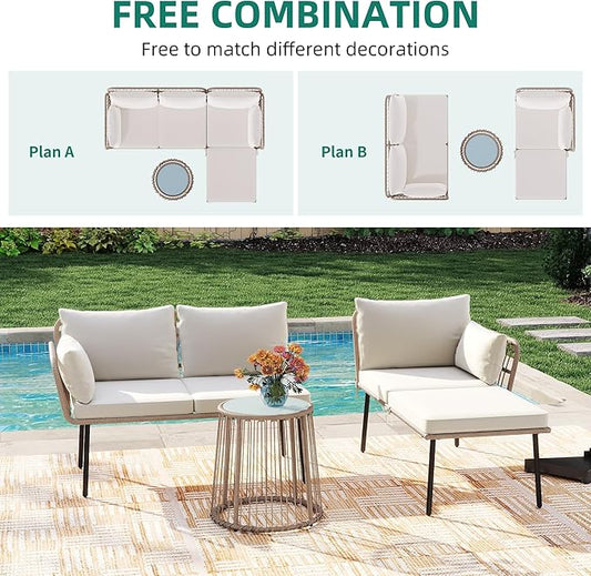YITAHOME 3 Piece Patio Furniture Set Wicker Patio Sectional with Removable Cushions and Coffee Table All-Weather L-Shaped Sectional Conversation Sofa Set Outdoor Furniture Set for Backyard Porch