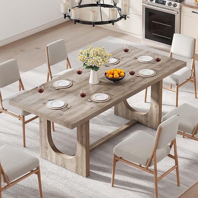 YITAHOME 70.86 Inch Dining Table for 6-8 People, Large Rectangle Dining Room Table with Wooden Base Leg Heavy Duty, Farmhouse Rustic Kitchen Dinner Table for Apartment Living Room, Grey Oak