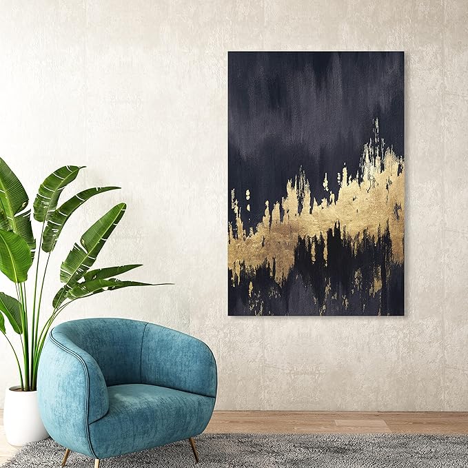 The Oliver Gal Artist Co. Abstract Wall Art Canvas Prints 'Late Night Sky' Brush Strokes Home Décor, 36" x 54", Black, Gold
