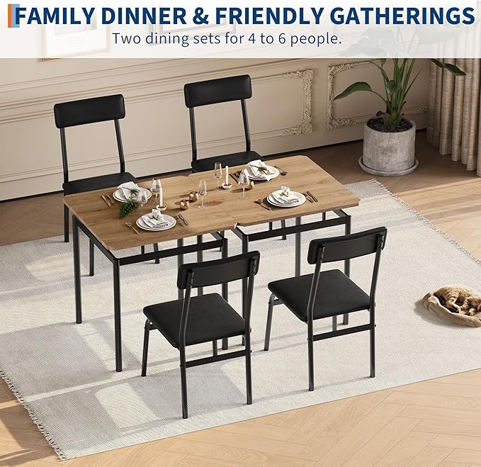 Garvee 3 Piece Dining Table Set, Kitchen Table Set for 2 with 2 PU Upholstered Chair, Industrial Metal Frame Dinette Set for Small Space, Dining Room, Apartment, Studio, Black