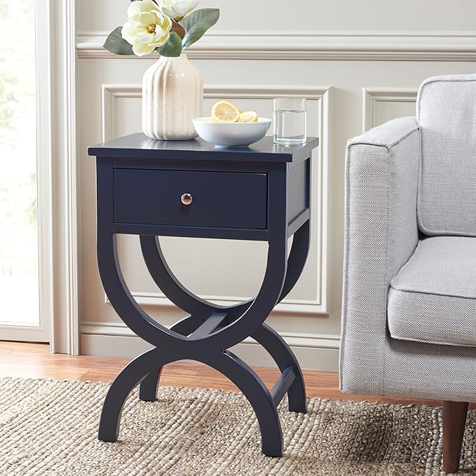 SAFAVIEH Home Collection Maxine Navy Blue 1-Drawer Accent Table Nightstand Bedside Accent Table (Fully Assembled)