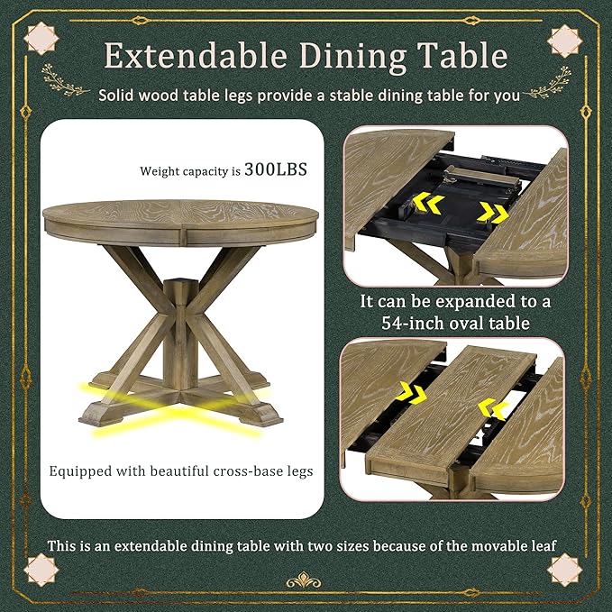 Ball & Cast Farmhouse Extendable Dining Table for 4-6, 42"-54" Extendable Kitchen-Table with a 12" Leaf, Round Ellipse Retro Wood Dining Room-Table w/Removable Leaves,Space Saving, Natural