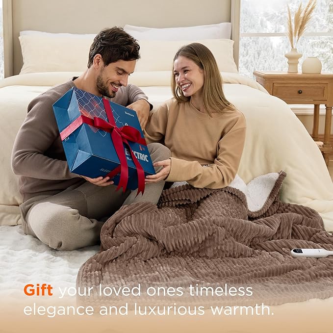 Bedsure GentleSoft Electric Blanket Full Size - Soft Ribbed Flannel Heated Blanket with 6 Heat Settings, Heating with 10 Time Settings, 8 hrs Timer Auto Shut Off, Gifts for Grandma (72"x84", Brown)
