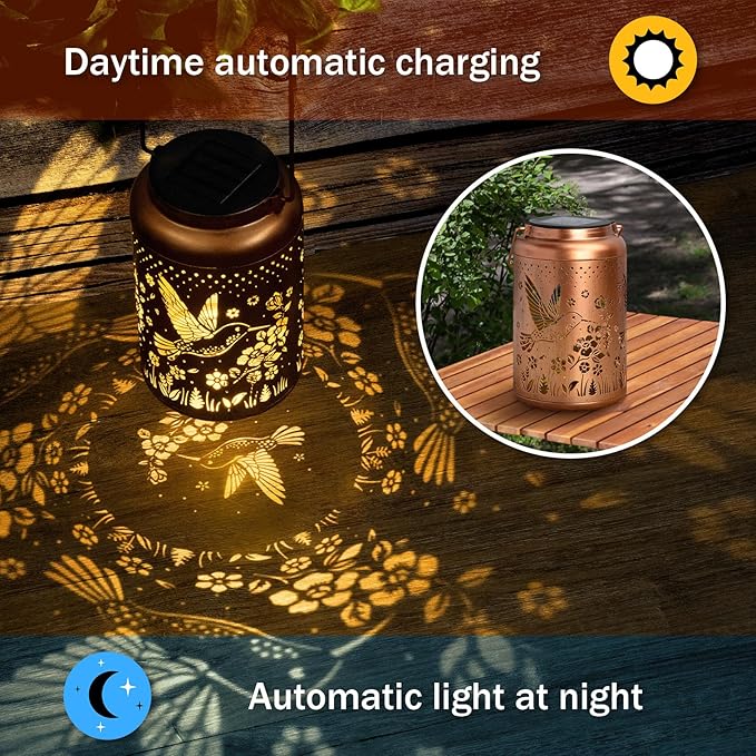 Hummingbird Solar Lanterns Outdoor Waterproof, Birthday Gifts for Women, Mom, Hummingbird Gardening Gifts, Hanging Decorative Solar Lanterns for Patio/Yard/Garden Decor