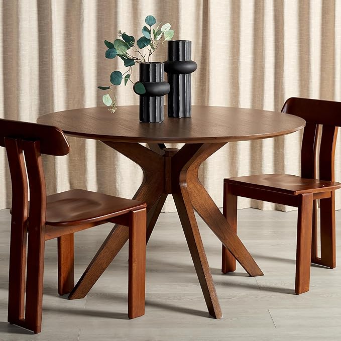 SAFAVIEH Couture Collection – Carolee Walnut Brown 46-Inch Round Dining Table, Farmhouse Dining Table for Kitchen or Dining Room, Seats Up to 4 (SFV2134C)