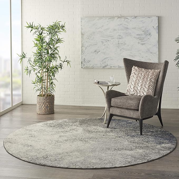 Nourison Home Passion 8' x Round Charcoal Ivory Fabric Modern Area Rug (8' Round)