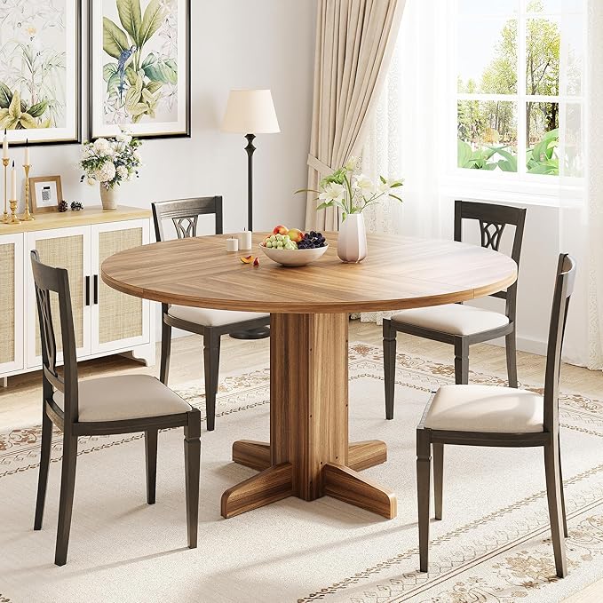 GAOMON Round Dining Table for 4-6 People,Circle Dining Table, 47 Inch Farmhouse Kitchen Table with Sturdy Pedestal Base,Finish Circle Table for Dining Room, Living Room, Apartment