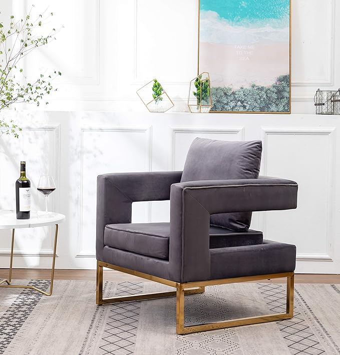 Roundhill Furniture Lenola Upholstered Accent Arm Chair, Gray 27.5D x 29.75W x 34.5H in