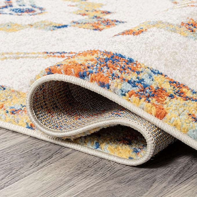 JONATHAN Y Amir Moroccan Beni Souk Ivory/Blue/Orange Runner Rug, 2x8, Bohemian, Scandinavian, Easy-Cleaning for Living Room, Bedroom, Kitchen, Pet Friendly, Non-Shedding (MOH200E-28)