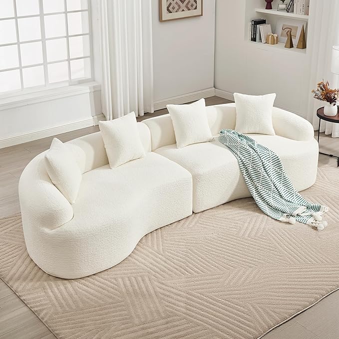 110" Oversized Cloud Sectional Sofa Modern Curved Boneless Couches for Living Room, 4-Seater Extra Deep Seat Foam Floor Compressed Couch w/Tight Backrest and 4 Pillows,Chenille Sofa & Couches | Breathable material, Non-slip, No Assembly Required