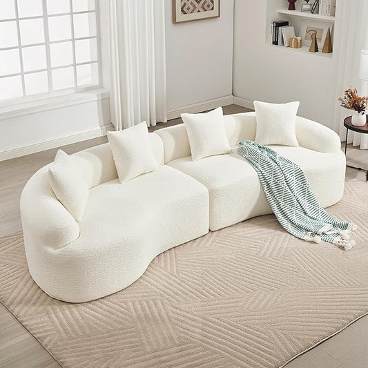 110" Oversized Cloud Sectional Sofa Modern Curved Boneless Couches for Living Room, 4-Seater Extra Deep Seat Foam Floor Compressed Couch w/Tight Backrest and 4 Pillows,Chenille Sofa & Couches | Breathable material, Non-slip, No Assembly Required