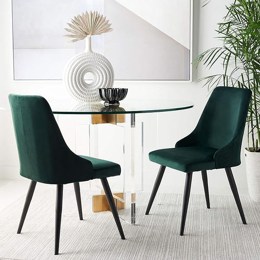 Safavieh Home Collection Zoi Velvet 19-inch (Set of 2) Dining Chair, Malachite Green/Black