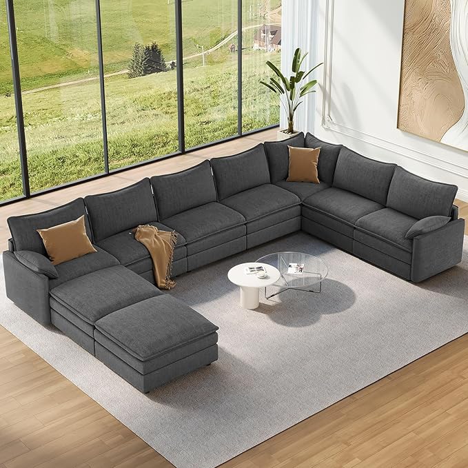 Vesgantti Large Modular Sectional Sofa, Big Comfy Cloud Couch with Ottoman Deep Seat Chenille Cloud Sofa, 9 Seater Large Sectional Couches for Living Room, Bedroom and Apartment, Gray | Sink-in Comfort, Height Adjustable, Easy Rearrangement, Extra-deep...