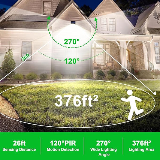 Solar Lights Outdoor, 72 LED Motion Sensor Wall Light, IP65 Waterproof and 3 Lighting Modes, Solar Powered Security Wireless Light Outside for Patio, Garden, Fence, Porch, Front Door (4 Packs)