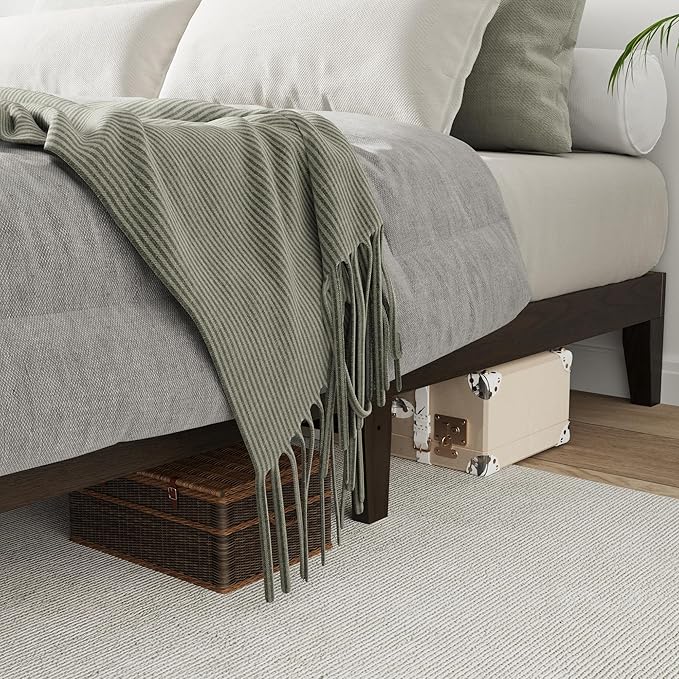 COLAMY 12 Inch Queen Size Platform Bed Frame，Sturdy Wood Bed Frame with Wood Slat Support, No Box Spring Needed, Easy Assembly（Espresso）