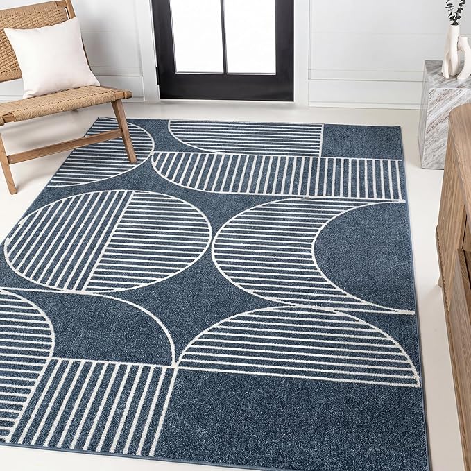 JONATHAN Y Nordby High-Low Arch Striped Navy/Cream Indoor/Outdoor Area Rug, 8x10, Contemporary, Bohemian, Transitional for Bedroom,Kitchen,Living Room,Non Shedding,Easy-Washing (SCN104A-8)
