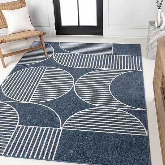 JONATHAN Y Nordby High-Low Arch Striped Navy/Cream Indoor/Outdoor Area Rug, 4x6, Contemporary, Bohemian, Transitional for Bedroom,Kitchen,Living Room,Non Shedding,Easy-Washing (SCN104A-4)