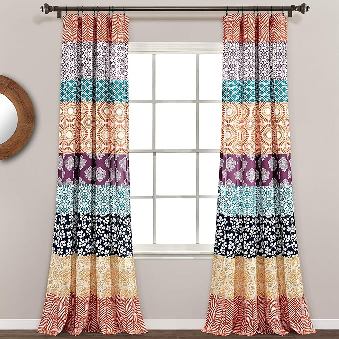Lush Decor Bohemian Stripe Window Curtain Panels, Pair 52" W x 84" L Fuchsia & Orange - Light Filtering Curtains for Bedroom - Boho Curtains - Maximalist Decor