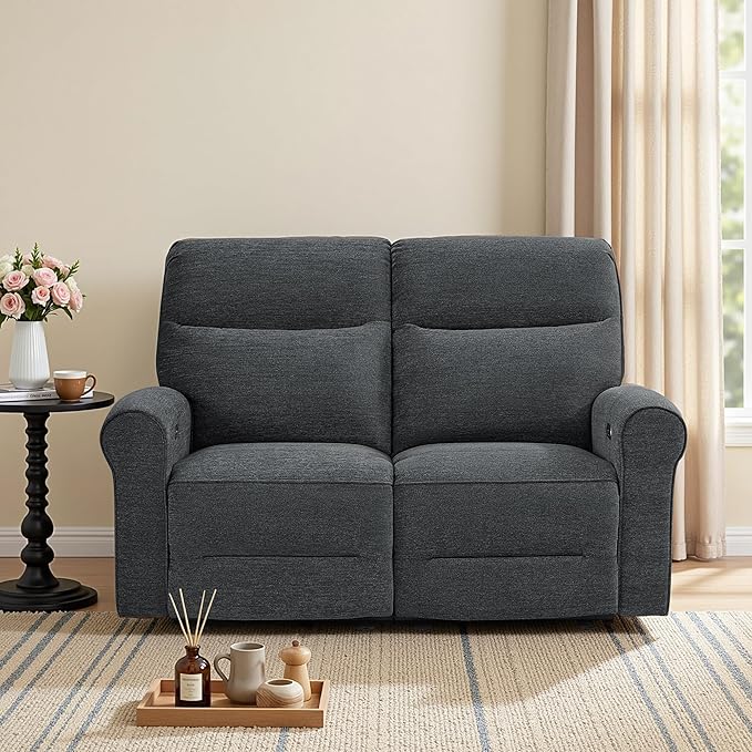 MCombo 64.6" Wall Hugger Power Loveseat Recliner Sofa with USB Ports, Reclining Loveseat for Small Spaces Living Room RV, Fabric PR635M1 (Dark Grey)