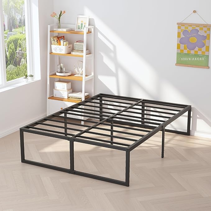 18 inch King Bed Frame Metal Platform Mattress Foundation with Heavy Duty Steel Slat Support, No Box Spring Needed, Easy Assembly, Black