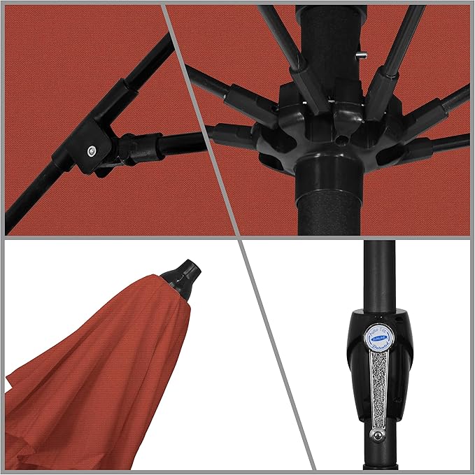 California Umbrella 12-Year Protection 9-Ft Outdoor Patio Umbrella, Sunbrella Fade-Resistant Acrylic Fabric, Auto Tilt and Crank, Heavy-Duty Aluminum Frame/Reinforced Ribs, Bronze Pole, Terracotta
