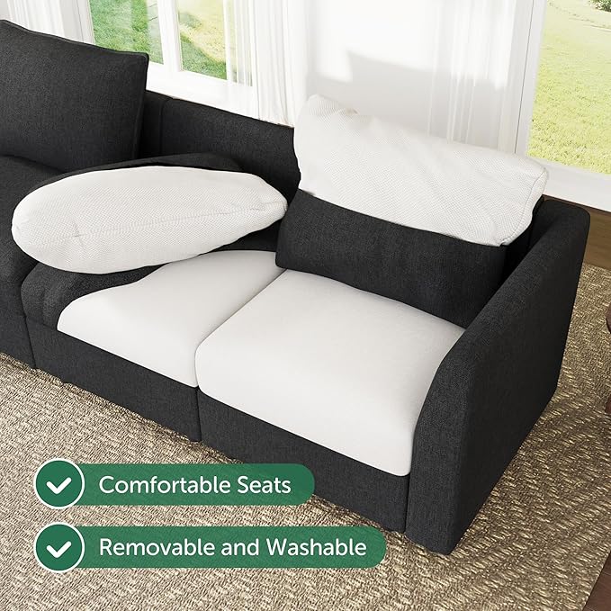 HONBAY Modular Sectional Sleeper Sofa with Storage, Modular Convertible Sectional Couch Bed Module Sleeper Couches for Living Room - Linen Grey