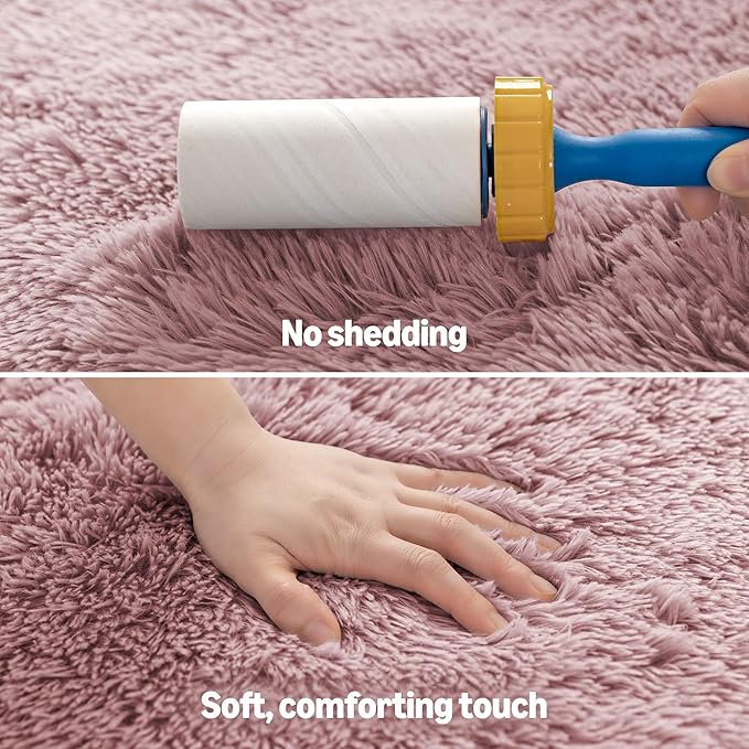 Amazon Basics Fluffy Washable Area Rug, Shaggy Carpet for Living Room, Bedroom, 8' W × 10' L, Pink