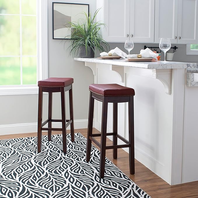 Linon Claridge Bar Stool, 32" x 18.75" x 13", Red